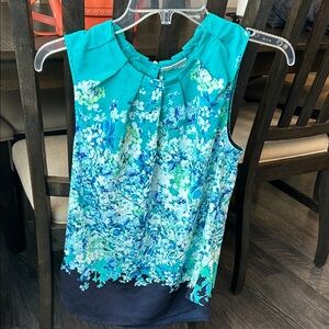 New York & Company Floral Sleeveless Blouse - Teal and Navy
